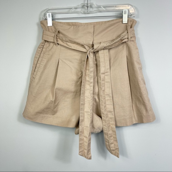Aritzia Wilfred Marne Cairo Beige High Waisted Tie Front Paperbag Linen Shorts 8 - Picture 7 of 16